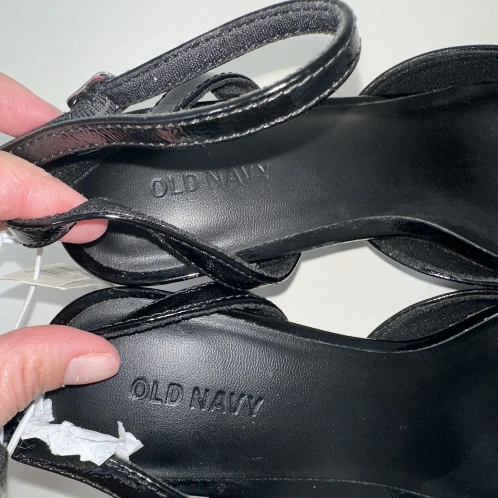 New Black‎ Patent Leather Pointed Ankle Strap Kitten Heels Pumps Size 7 1/2